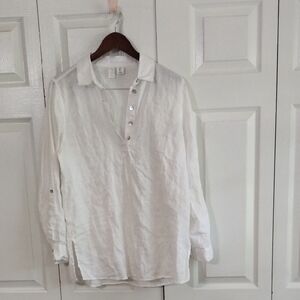 Joie Pop Over 100 Linen Top. Pearl Button Size Small White Shirt Bathing Suit Up